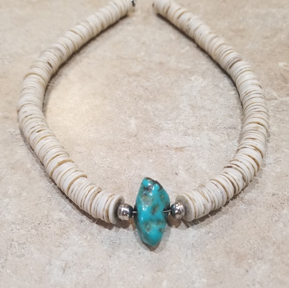 Vintage 70's Pooka Shells Silver Turquoise - Picture 4 of 5